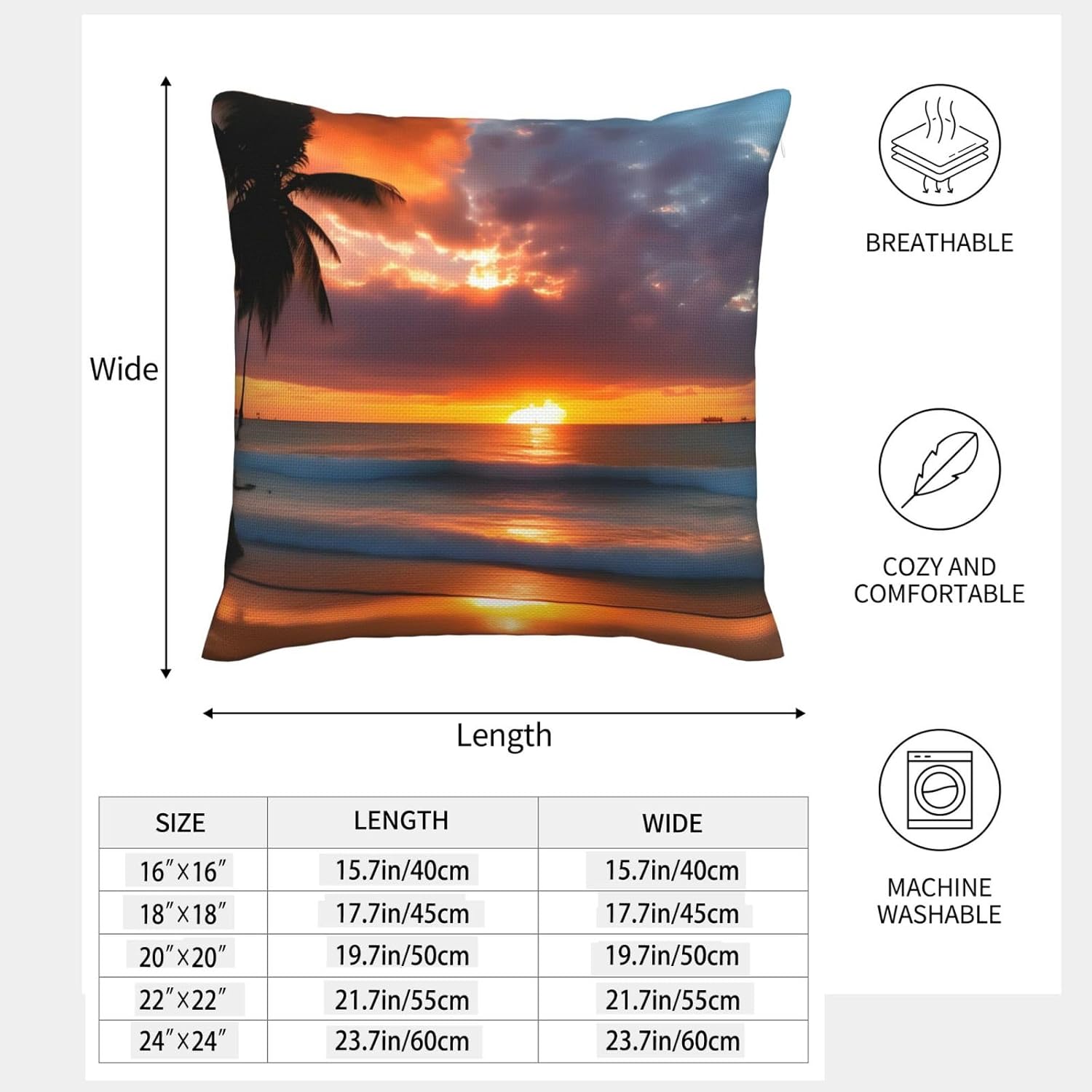 Sunset Beach Imitation Linen Pillowcase -2 Sets, Fashionable Home Decoration, Used for Sofas, Gardens, beds