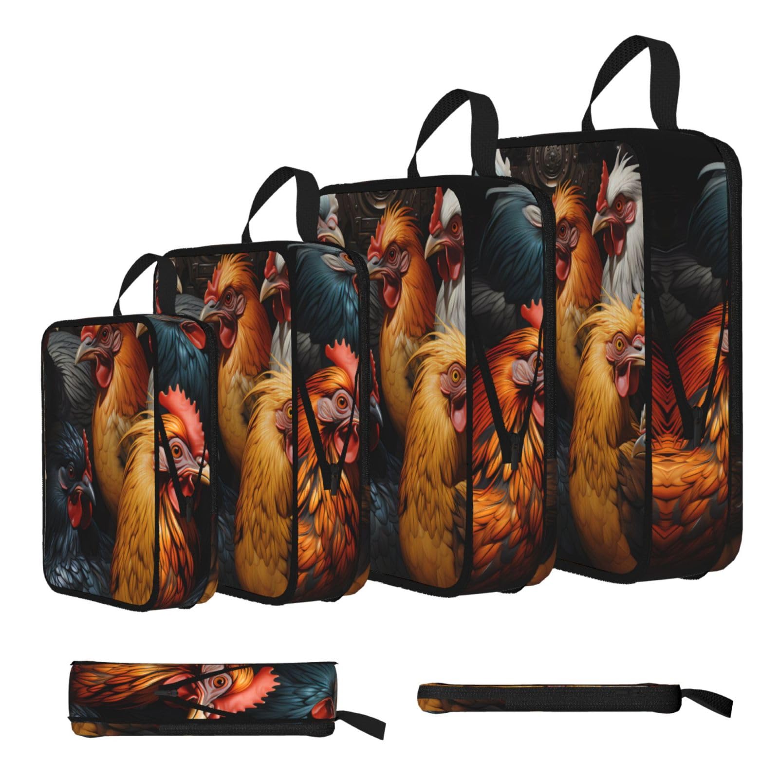 roosters dressed in many colors Compression Packing Cubes 4 Piece Set