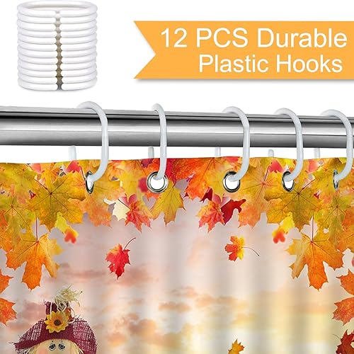 Miniatura 7 de Mocsicka Cortina de ducha de otoño, espantapájaros, calabaza, hojas lisas, girasol, linda cortina de ducha de otoño, cortina de baño de Acción de