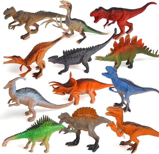 VEYLIN Realistic Looking Dinosaurs,12 Large Plastic Assorted Dinosaur Toys Dinosaur toys for boys and girls