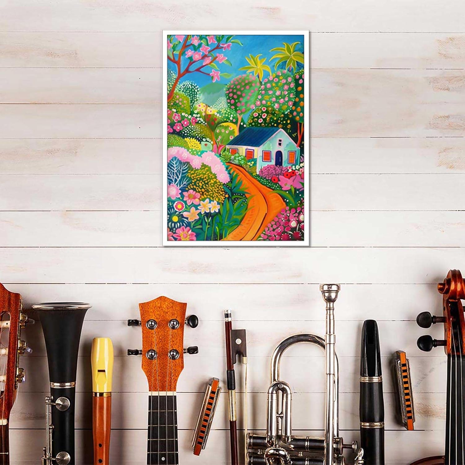 Spring Flower Garden Illustration Colorful Scenery Canvas Wall Art Bright Vibrant Floral Botanical Posters Prints For Home Bedroom Dorm Wall Decor 24x36in Unframed