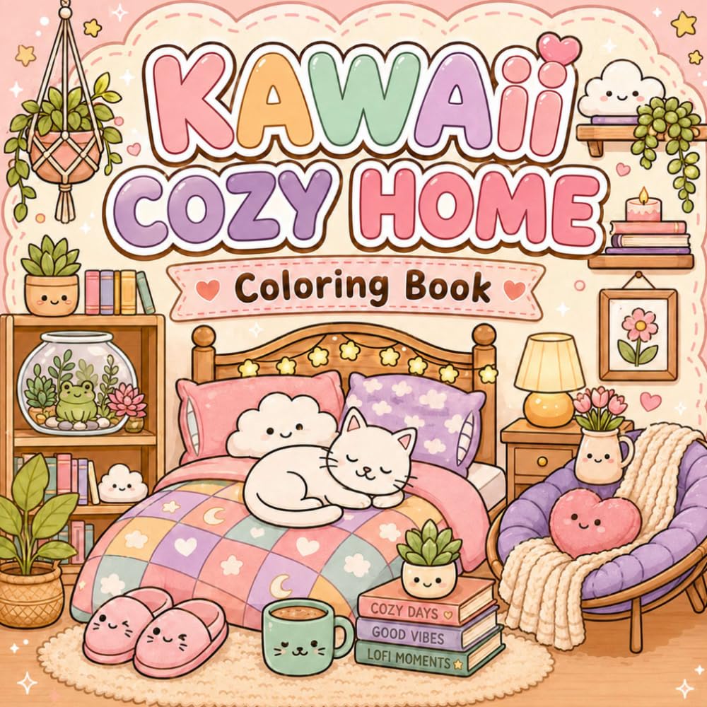 Kawaii Cozy Home: Coloring Book for Kids and Adults, Teens