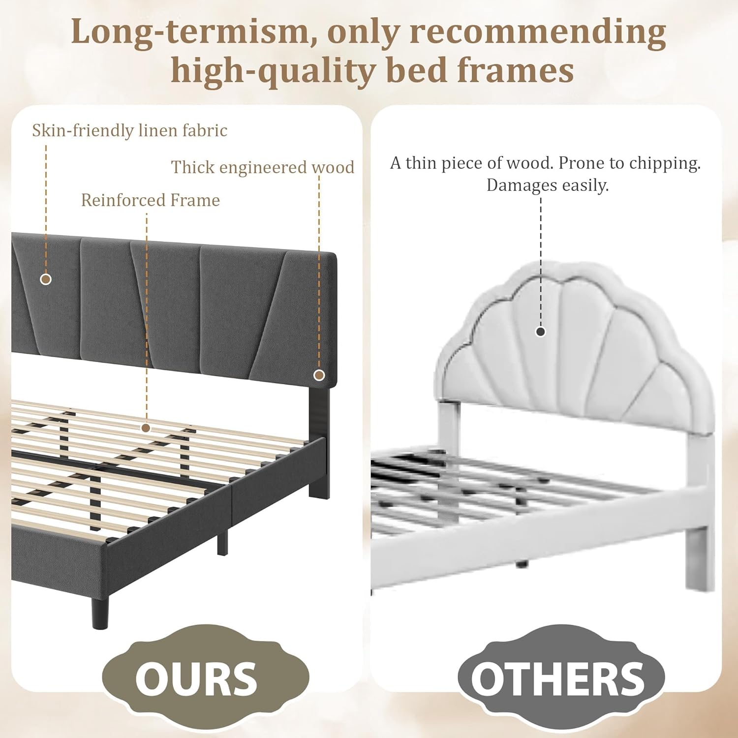 King Size Upholstered Platform Bed Frame with Adjustable Headboard, Fits 8-14 Inch Mattress, Heavy Duty Bed Frame with Wooden Slats Support, Noise-Free, Non-slip, No Box Spring Needed, Easy Assembly