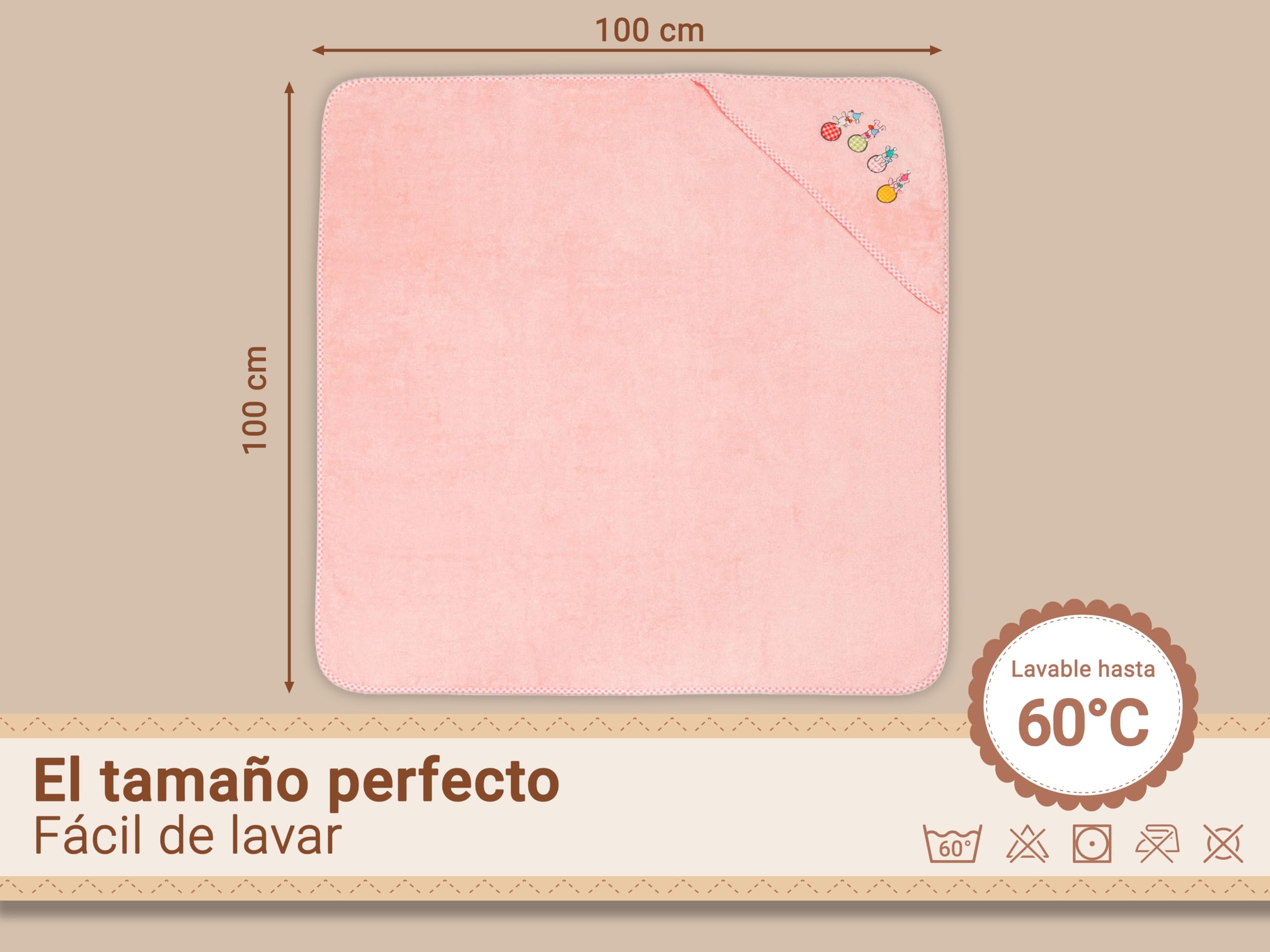 ZOLLNER Toalla con Capucha para bebé de 100 x 100 cm - Rosa - Suave para la Piel y Muy mullida - algodón - Lavable a 60 °C - Certificada por Oeko-Tex®
