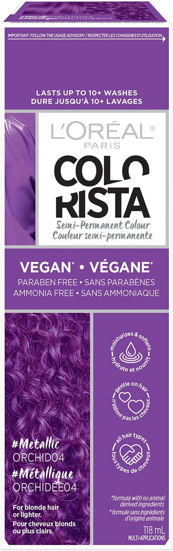 L’Oreal Paris Colorista Metallic Semi Permanent Hair Color for Bleached or Blonde Hair, Color Depositing Hair Mask Formula, Metallic Orchid Purple