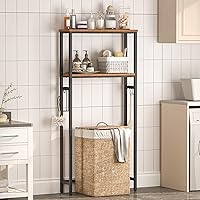 HOOBRO 2-Tier Over Toilet Storage Shelf with TP Holder & Hooks, Freestanding Bathroom Organizer, Rustic Brown/Black, Space-Saving BF49TS01