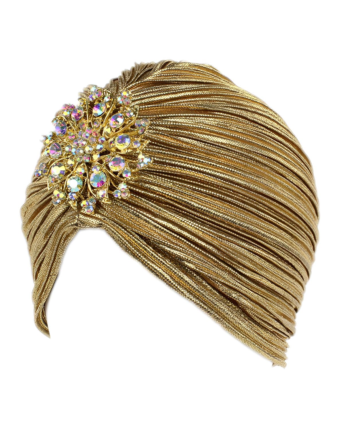 BPTRKOM 1 x Women's Turban with Removable Crystal Brooch – Vintage 1920s Gatsby Style – Shiny Elastic Headbands for Carnival and Costume Parties