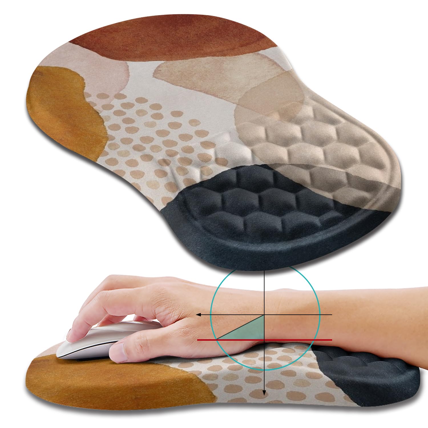 Hokafenle Ergonomic Mouse Pad Wrist Support, Wrist Rest Mousepad for Carpal Tunnel Pain Relief with Integrated Memory Foam Slope Massage Bulge (