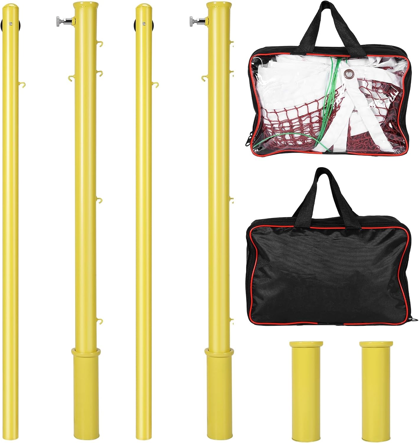 Heavy Duty Telescopic Volleyball Pole Set with Volleyball & Badminton Net Adjustable Sport Posts for Indoor & Outdoor Backyard Use (Kids & Adults)