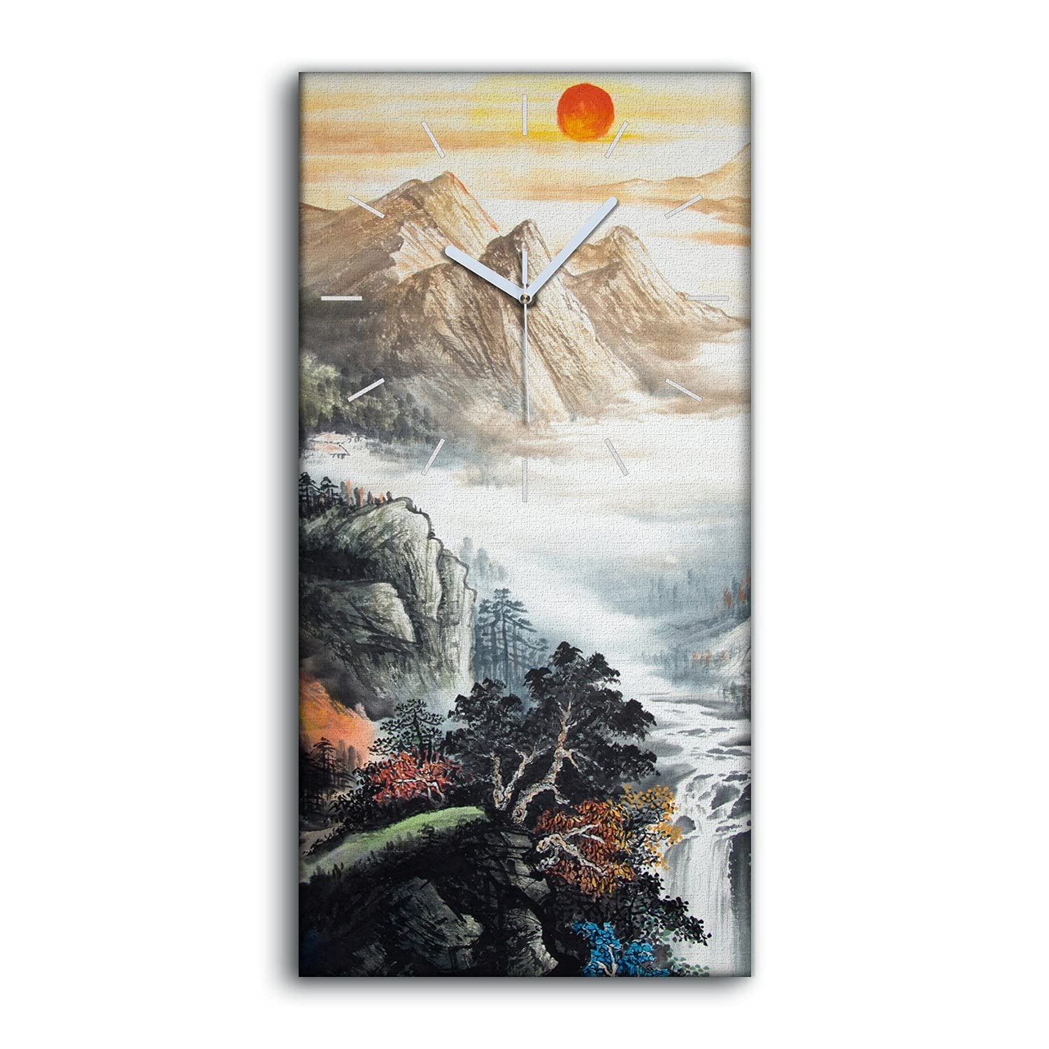 Art Moderne Salon Peinture de Paysage Chinois - Grande Horloge Murale Silencieuse Toile