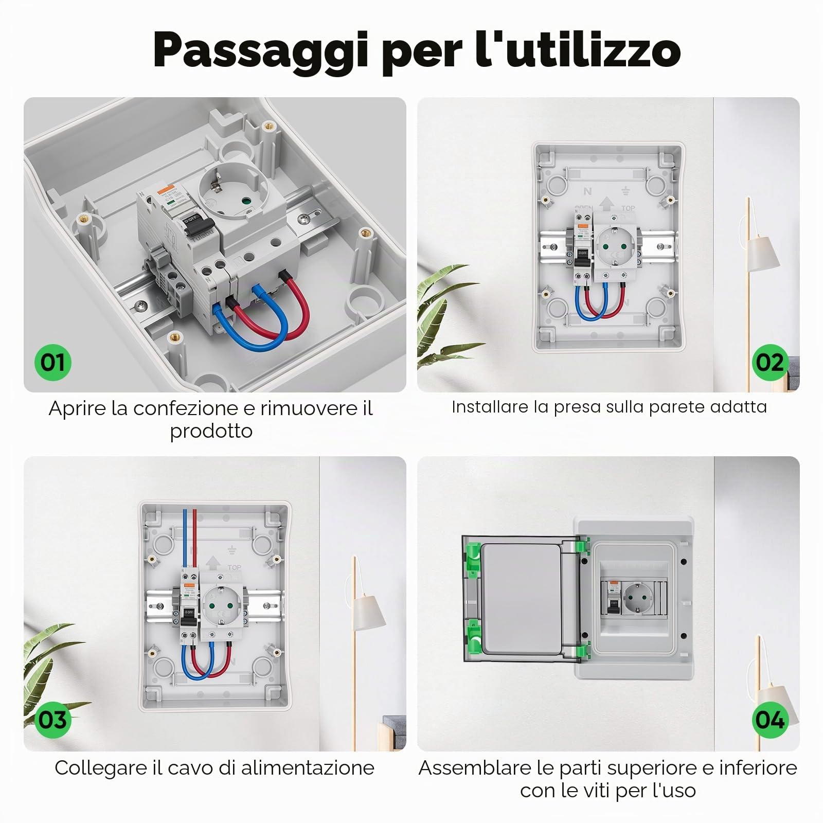 Presa con RCD, Quadro elettrico esterno IP65 Impermeabile con presa Tipo C 16 A e interruttore automatico 16 A 230 V per aree esterne e ambienti umidi