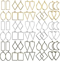 Shynek 60Pcs Hollow Frame Resin Bezels - 10 Geometric Shapes, 3 Colors Metal Alloy Pendants for Jewelry Making Necklaces Earrings