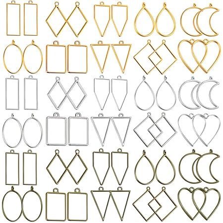 shynek Open Bezels for Resin, 60Pcs Hollow Frame Pendants Resin Craft Bezels Jewelry Molds for Resin Casting, Necklaces Earrings Making Supplies
