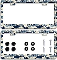 Vista 1 de 【2Pcs】 Personaliza marcos de matrícula con patrón tradicional de olas del océano, marcos de matrícula de acero inoxidable para automóvil, accesorios