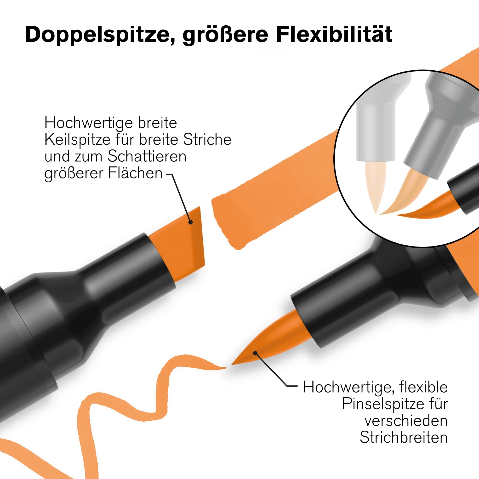 Winsor & Newton 0290080 BrushMarker (für Zeichnungen, Kalligraphie, Design und Layouts, streifenfreies Zeichnen mit Keil- und Pinselspitze) 48 Farben Set