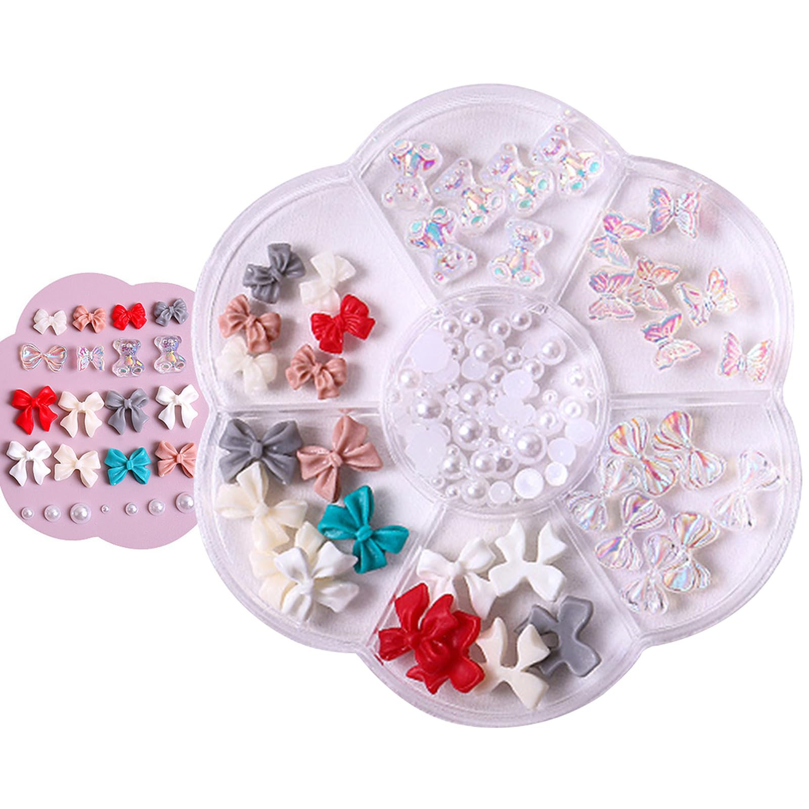 3D Colorful Bow Nail Charms Bow-Knot Shape Half Pearls for Acrylic Resin Flatback Bowknot Nail Art Design Nails Supply DIY Decoration Nail Art Rhinestones Crafts