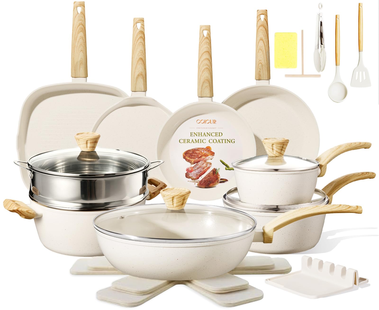 Coicur Ceramic Cookware Set - 26 Pcs Nonstick -10 Coicur Ceramic Cookware Set - 26 Pcs Nonstick -10