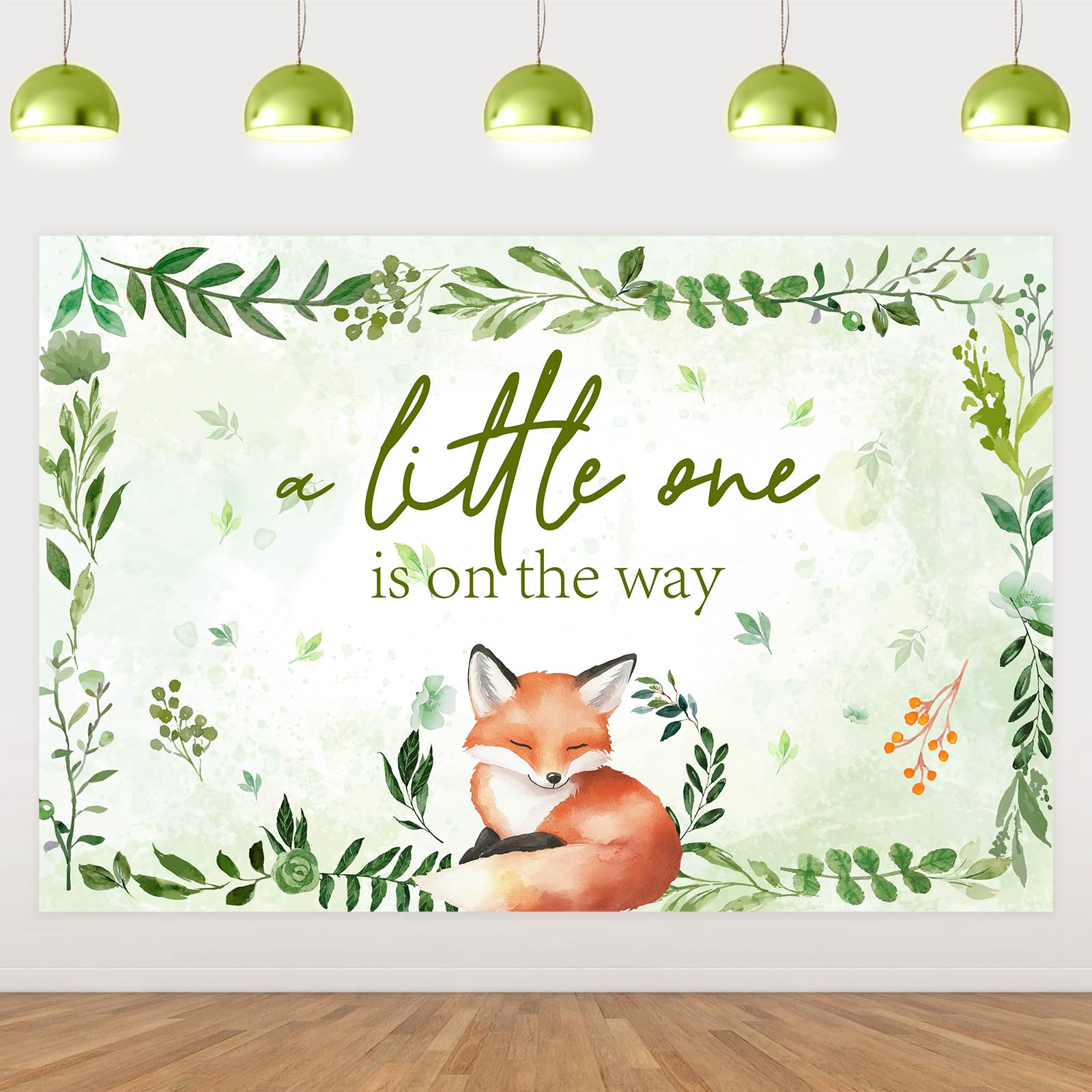 Kreatwow Fox Baby-Shower Decorations Green Foxes Baby Shower Backdrop 3.28x4.92Ft A Little One is On The Way Party Banner Woodland Animal Pregnant