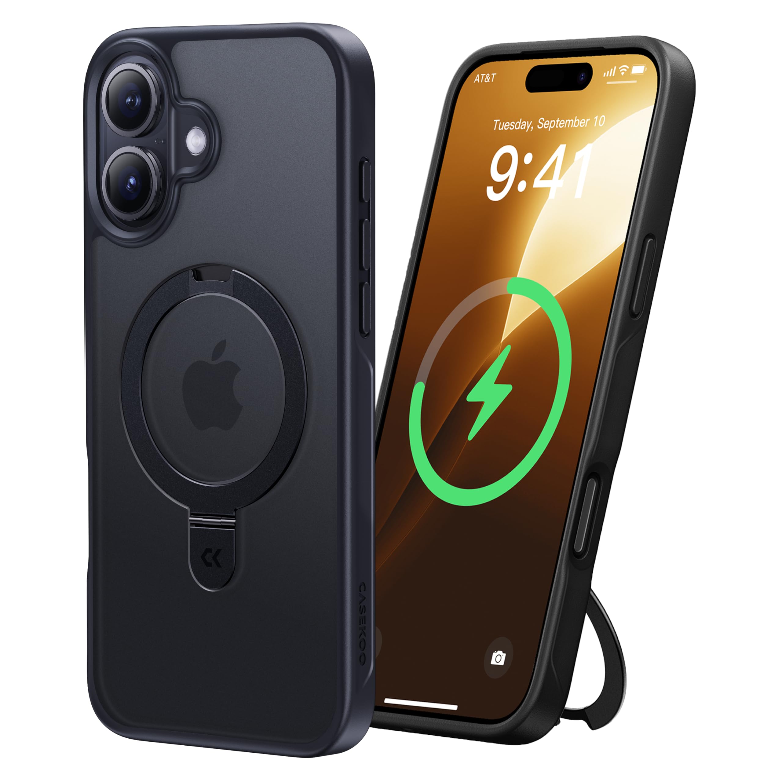 CASEKOO Ultra-Magnetic Stand for iPhone 17 Case, Shockproof & Slim, Black | [Military Drop Protection] [Compatible with MagSafe] Translucent Matte for iPhone 17 Phone Case with Ring Holder 6.3 Inch