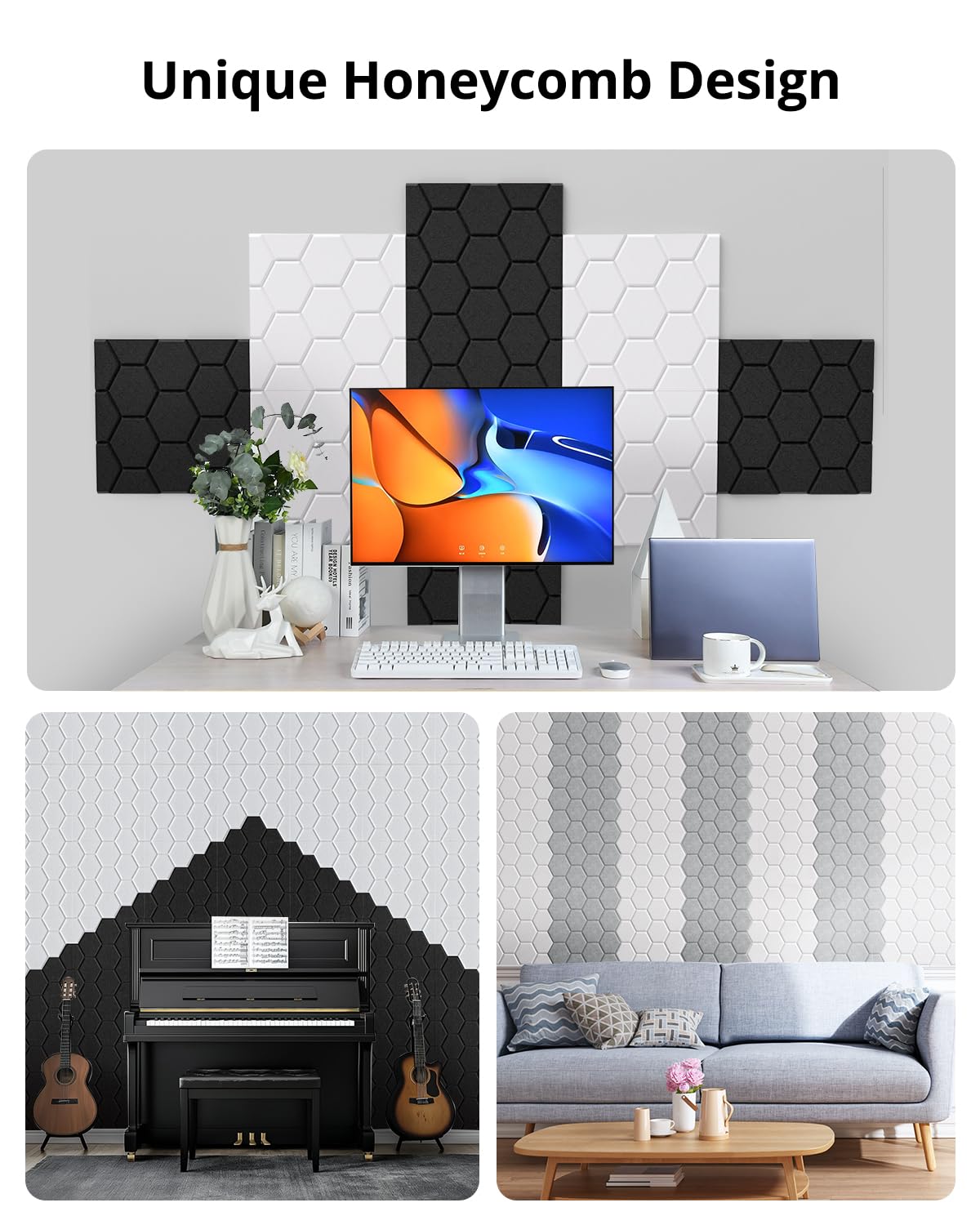 Kuchoow Paneles de pared insonorizados para decoración de interiores, paneles de pared autoadhesivos de alta resistencia, paneles de pared acústicos impermeables de 12 x 12 x 0.4 pulgadas (blanco, 12