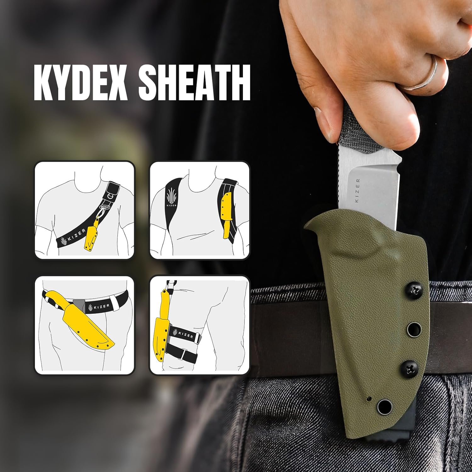 Kizer Beaver Fixed Blade Knife with Sheath, 2.75" Nitro-V Steel Blade EDC Camping Knife with Black Micarta and Orange G10 Handle, Small Bushcraft Survival Hunting Knives for Men Women, 1078A2