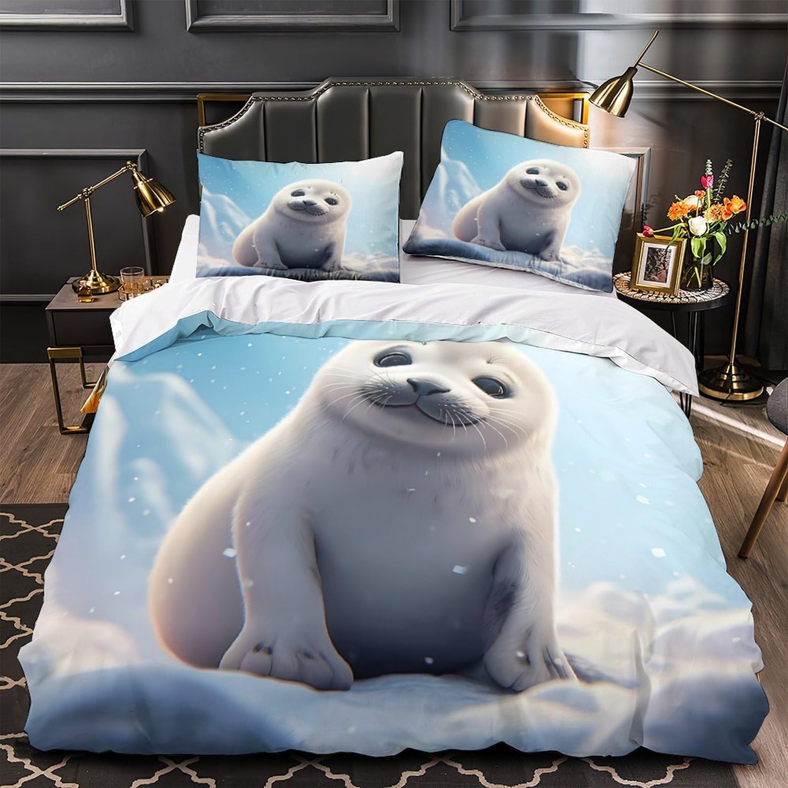 Housse de couette phoque 3D hypoallergénique et douce pour le sommeil des peaux sensibles