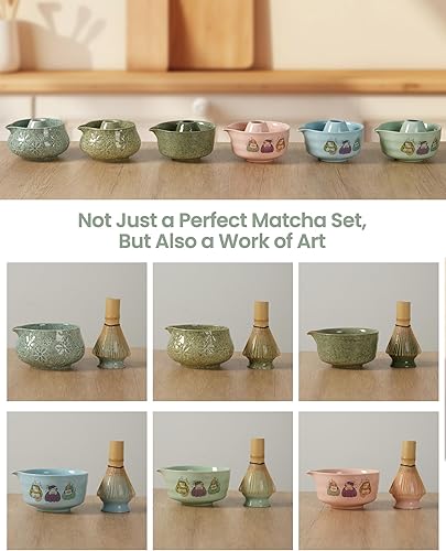 Miniatura 8 de Juego de batidor de matcha, 7 piezas, incluye cuenco de matcha con boquilla de 15 onzas, batidor de bambú, pala y tamiz para amantes del matcha,