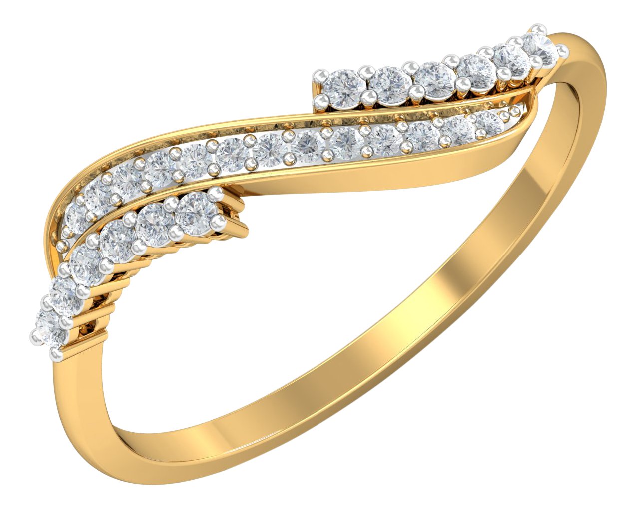 kuberbox 18KT Yellow Gold Glitter Wave Ring for Women-picture-19
