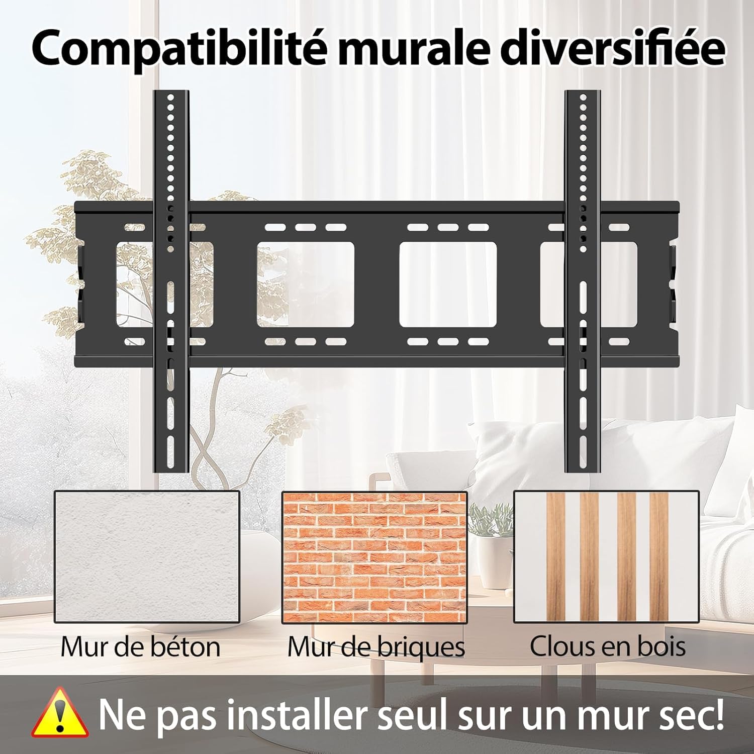 Support Mural TV Grande Taille pour téléviseurs 50" - 120",Support TV Charge Lourde VESA Max 900x600 mm, Charge de 125 kg,Fixation Murale TV 60 65 70 75 77 80 85 86 90 95 98 100 110 Pouces