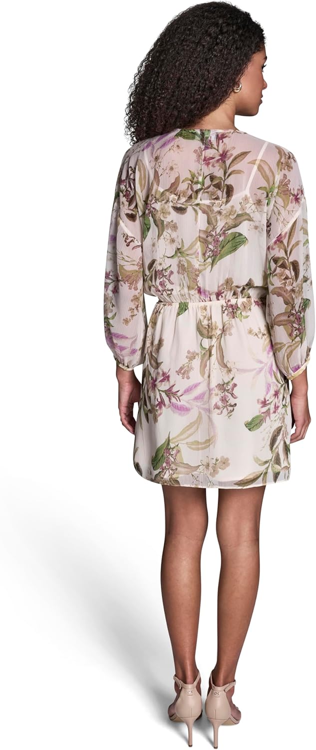 BCBG Women's Long Sleeve V Neck Chiffon Faux Wrap Mini Dress