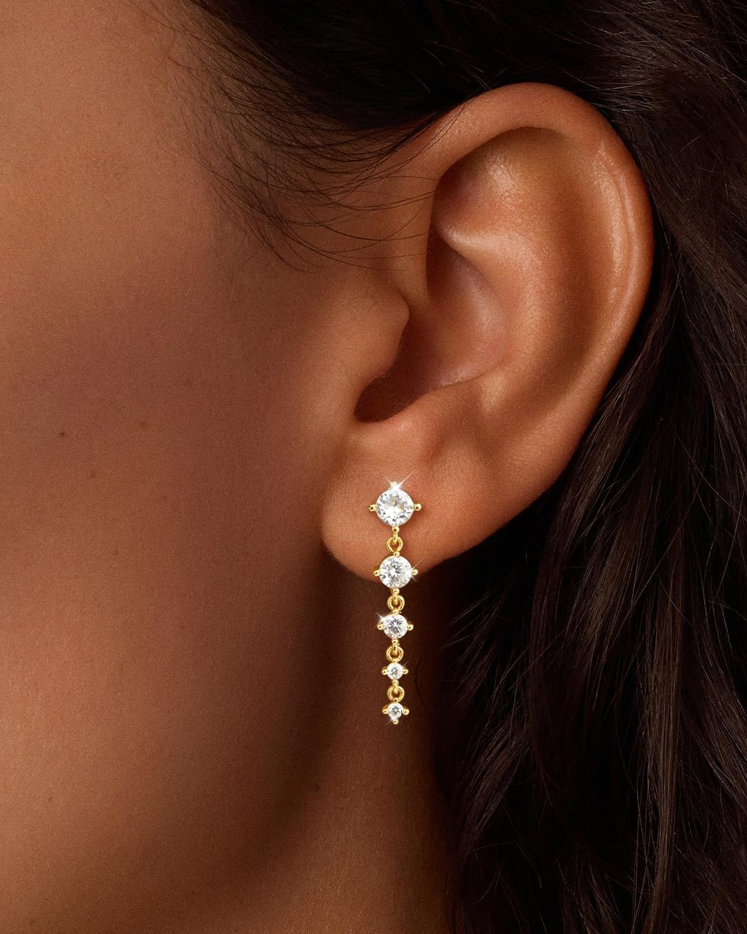 Hoop Earrings for Women Trendy 14K Gold Silver Plated Cartilage Huggie Hypoallergenic Small Dangle Drop Multiple Piercing Earring Set Stacks Cute Non Tarnish for Sensitive Ears Jewelry Gift 5 CZ Dangle-GD image 2 of 7 B0FN3H1M6Q