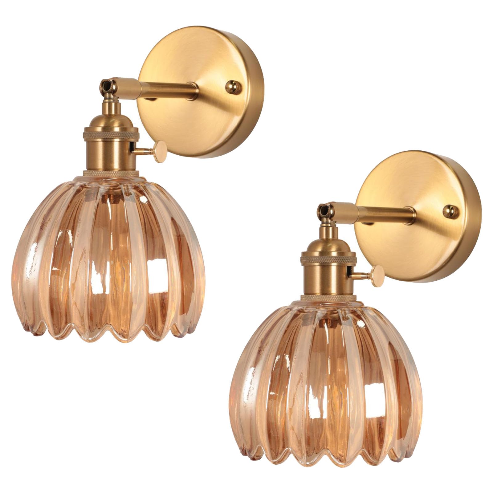 Zestaw 2 szklanych lamp ściennych w stylu vintage, bursztyn