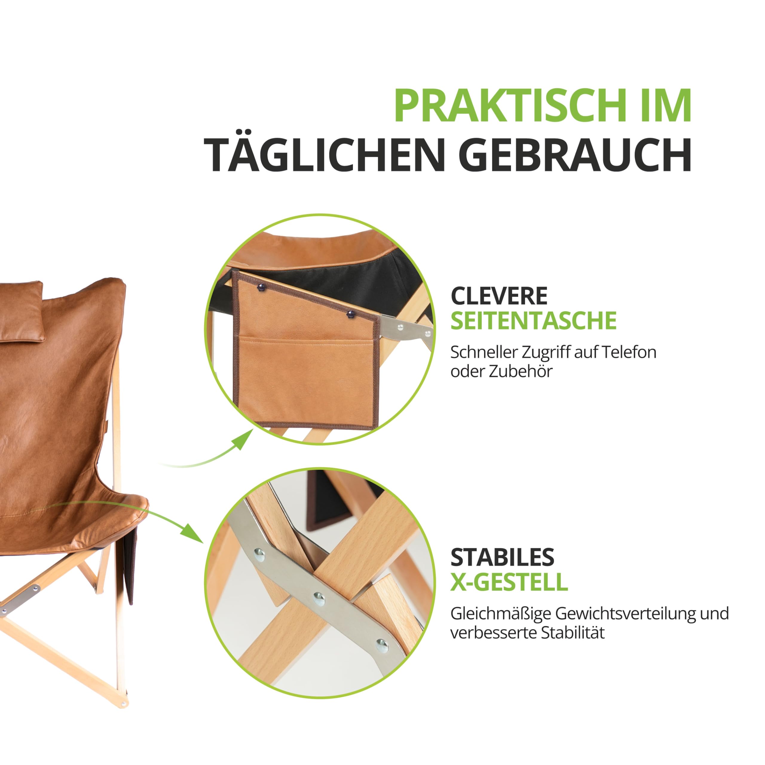 Eclipse Relaxstuhl Siena Loungestuhl Campingstuhl klappbar mit Kopfstütze für Balkon, Garten, Strand und Wohnzimmer ca. 86 x 92 x 78 cm max. Belastbarkeit 120 kg
