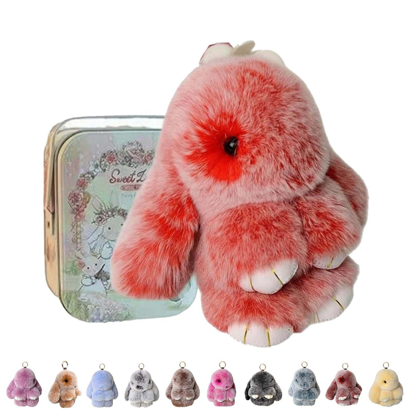 ByteCraft Bunnylulu Keychain With Tin Box, Soft Plush Bunny Keychain, Fluffy Rabbit Key Ring Charm for Easter, Handmade Cute Ornament for Handbag & Backpack