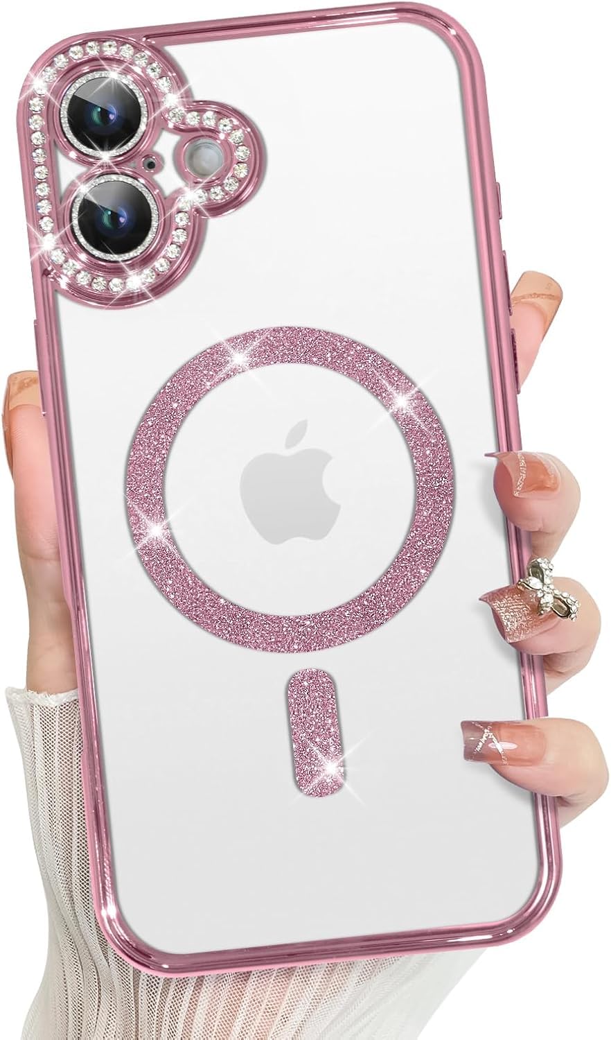 Soomio Clear Magnetic Diamond Glitter Case for iPhone 16 Case with Full Camera Protection Rhinestone Luxury Plating Bling Transparent Shockproof for Magsaf Women Girls Cute Cover (Pink) (B0DHF4NN98) Amazon Price History, Amazon Price Tracker