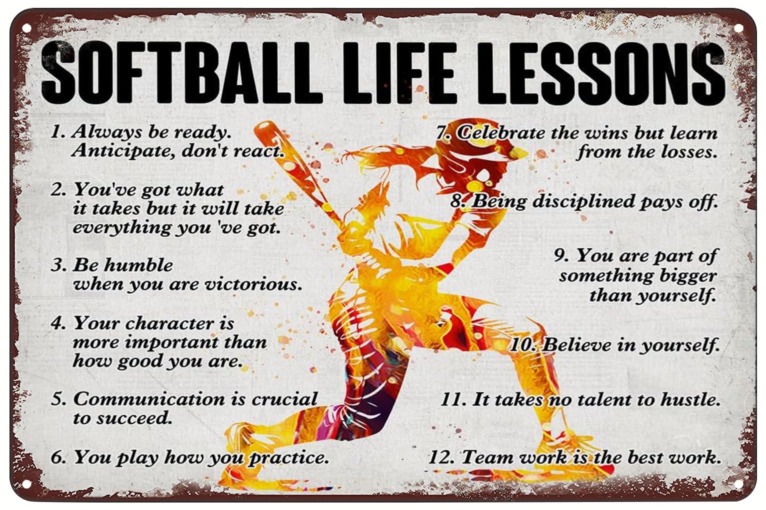 Kwqdozf As Pic Softball Life Lessons Vintage Metal Sign Positive Tin Poster Wall Art Decor