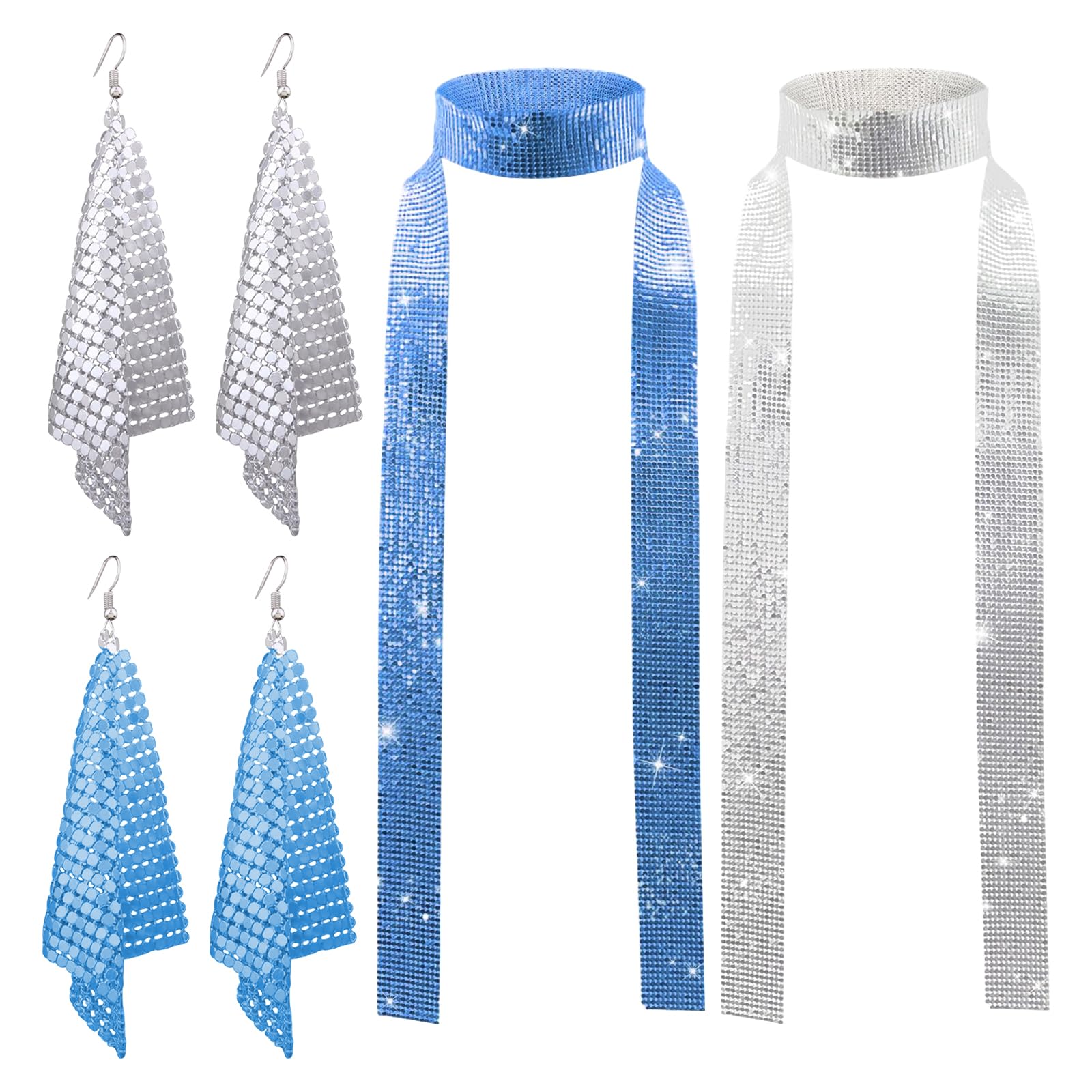 GMHLLES 4 Pcs Disco Accessories Abba Fancy Dress Costume for Women Abba Accessories Outfits with 2 Metal Sequins Scarf Neckerchief and 2 works Earrings for Women and Girls 70/80s Theme Party