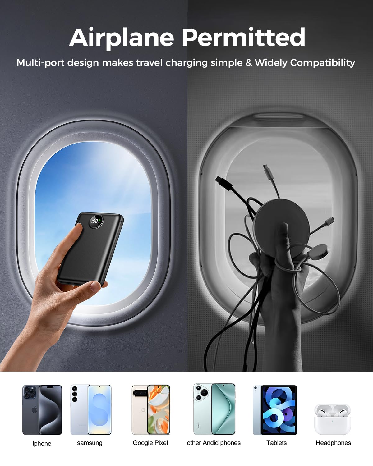 Power Bank Fast Charging 10000mAh, 22.5W Portable Charger(USB-C Input & Output), PD 3.0 QC 3.0 External Mobile Phone Battery with LED Display, Compatible with iPhone 17 16 15 14 13 12 Pro Max and More — view 6