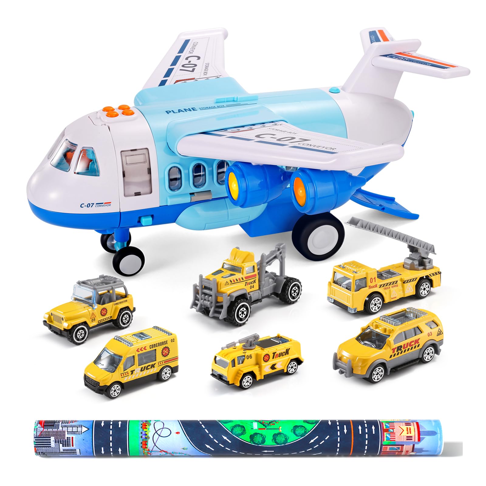 TEMI Mist Spay Storage Transport Plane Cargo with 6 Free Wheel Diecast Construction Vehicles and Playmat, Kids Toy Jet Aircraft with Lights & Sounds for 3 4 5 6 Years Old Boys and Girls (B089LPSRPG) Amazon Price History, Amazon Price Tracker