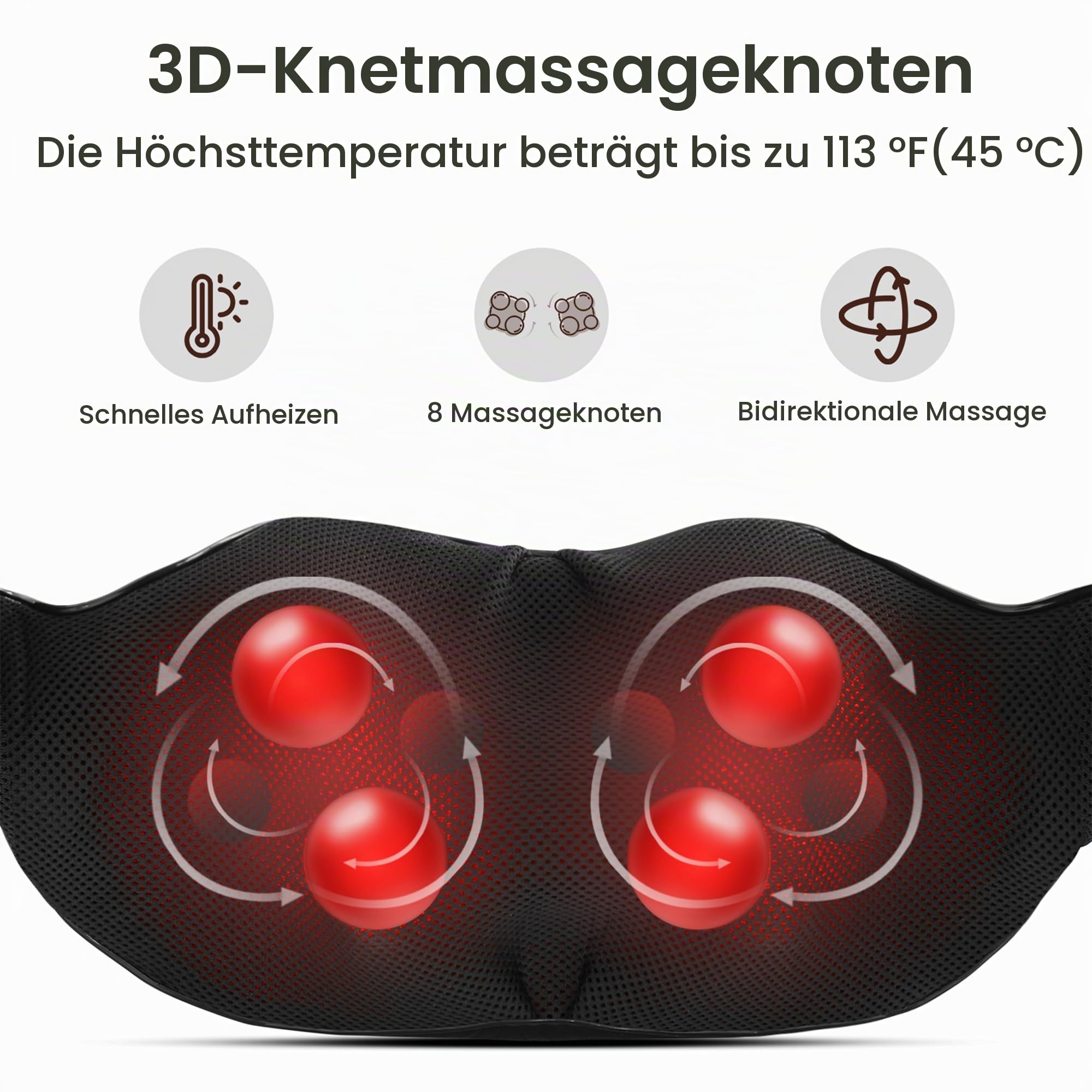 Nackenmassagegerät Schulter mit Wärme, Elektrisches Rücken Massagegerät mit 3D-Rotation Massage und Einstellbaren Geschwindigkeiten für Haus Büro