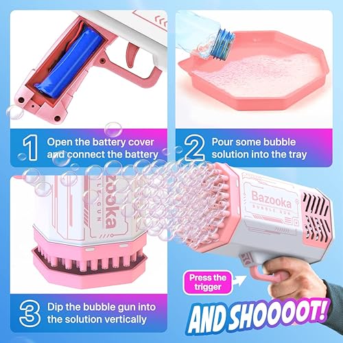 Miniatura 5 de Bubble Machine Blaster - Pink Bubble Gun for Kids, Adults, Automatic Bubble Machine Gun with 69 Holes, LED Lights, 5000 Bubbles per Minute, Funny