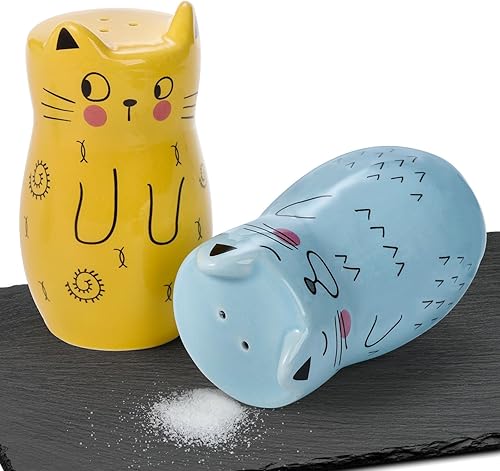 Miniatura 3 de Yarlung Juego de 2 saleros y pimenteros para gatos, bonito salero de cerámica novedoso para condimentos pequeños, accesorios de cocina de mesa para