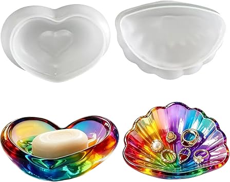 2PCS Soap Dish Silicone Mold, Heart & Shell Resin Epoxy Casting Mold
