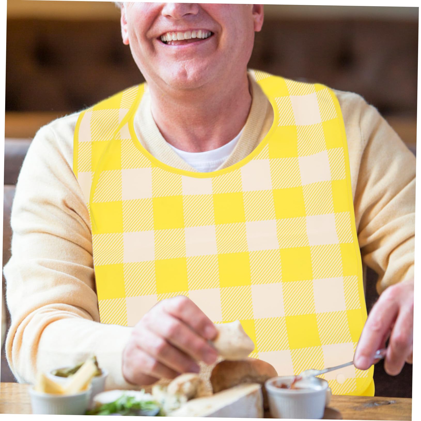 Healeved Babero De Ropa Reutilizable Disfraz De Anciano Para Adulto Bolsillo De Arroz Para Adultos Delantal Para Comer Suministros De Alimentación Para Adultos Yellow Eva