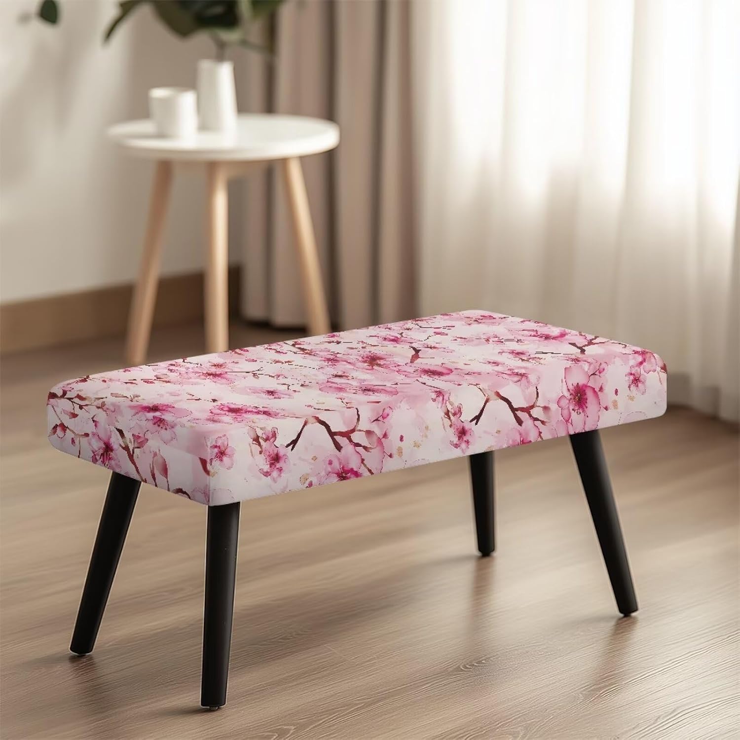 Cherry Blossom Dining Bench Cover Pink Floral Dining Bench Covers Soft Seat Cushion Protector,Washable Stretch Dining Bench Cover for Living Room Kitchen Easy to Clean