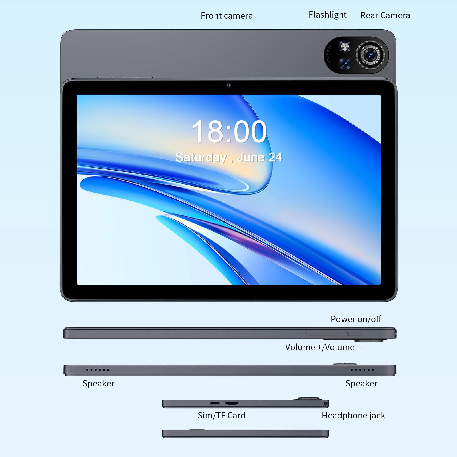 PRITOM Tablet da 10 Pollici 6 in 1 Tablet 24GB 128GB ROM Android 15 1024GB Expand,Qcta Core,WiFi 6,8000mAh Tablet con Tastiera,Mouse,Stylus e Custodia,Grigio