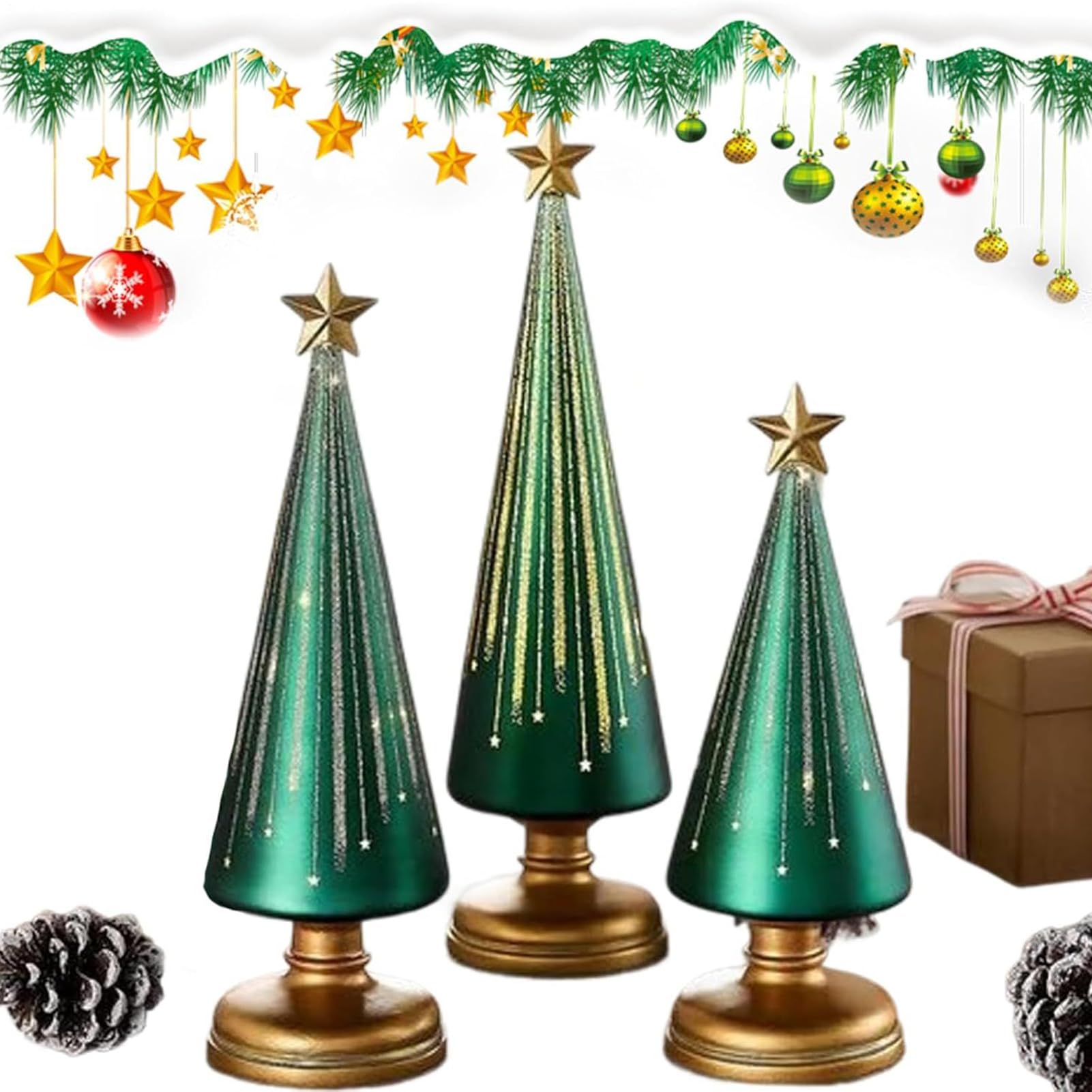 Arbres de Noël en résine lumineux lot de 3 pour décoration festive