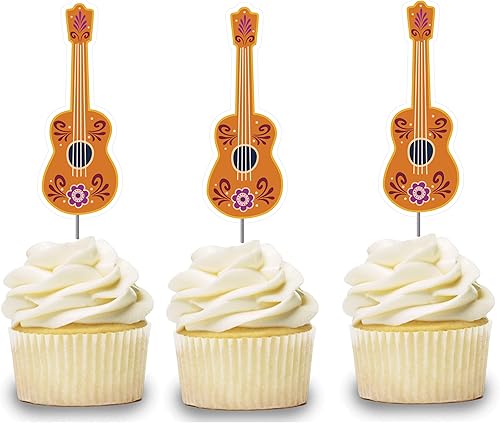Decoración para magdalenas de guitarra, 12 piezas, palillos para tartas Luau, suministros de fiesta, celebración temática de baby shower con música