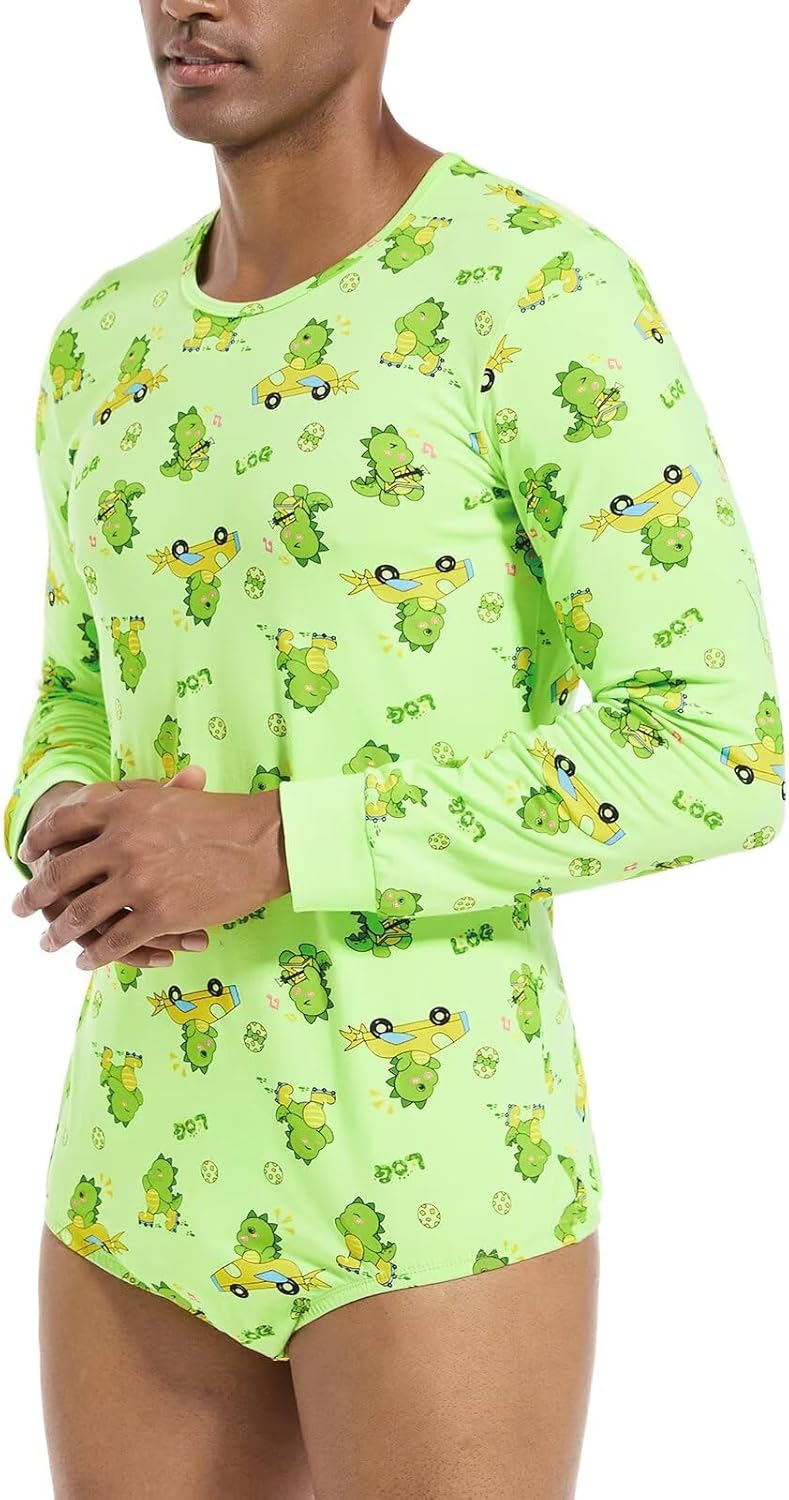 Landofgenie Mens Onesie Long Sleeve Bodysuit One Piece Pajamas Snap Button Crotch Top Cotton Adult Romper for Men - Image 5