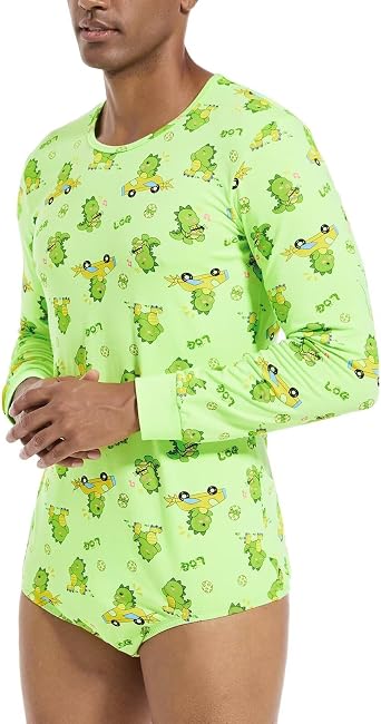 Landofgenie Mens Onesie Long Sleeve Bodysuit Snap Crotch One Piece Pajamas
